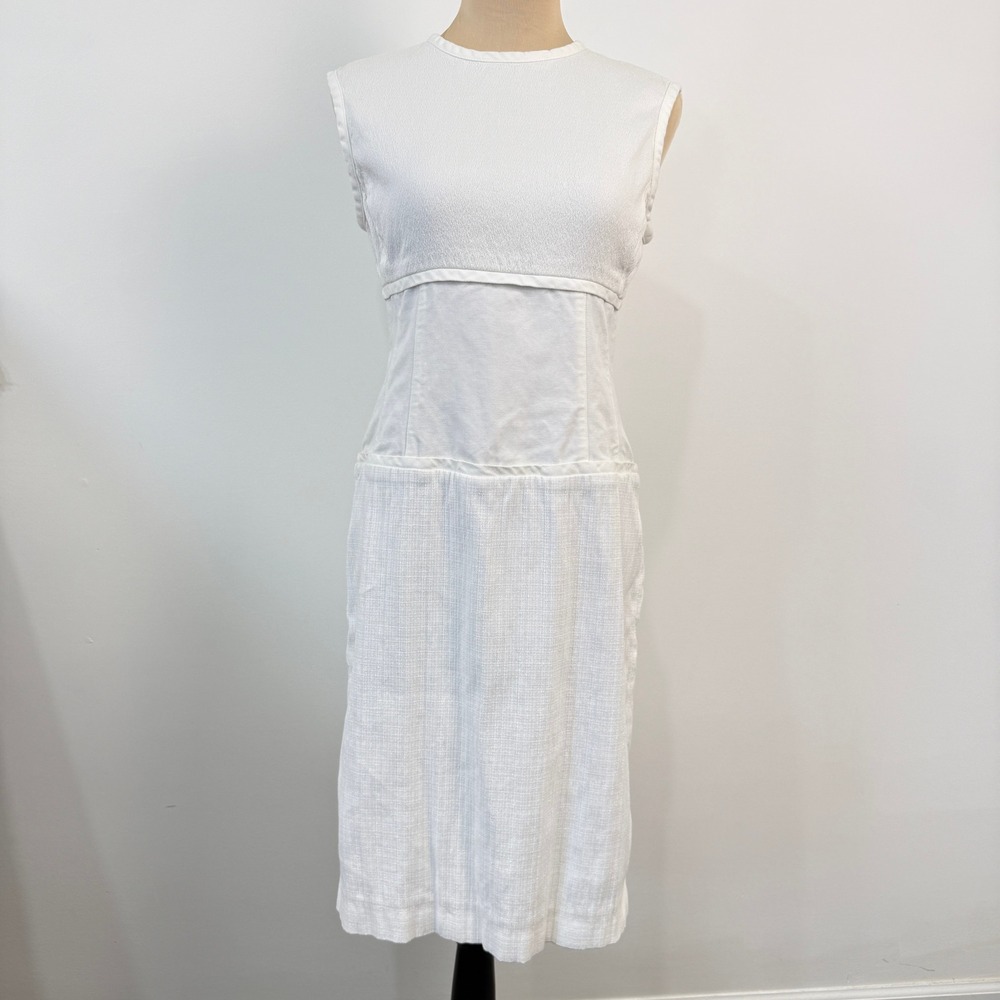 Narciso Rodriguez Midi Dress Womens Medium White Textured Minimalist Euro Summer